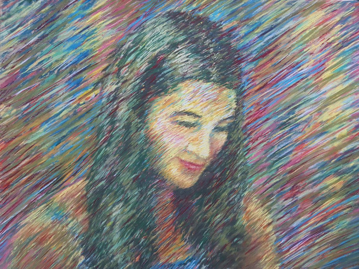 kleurrijk model, pastelkrijt