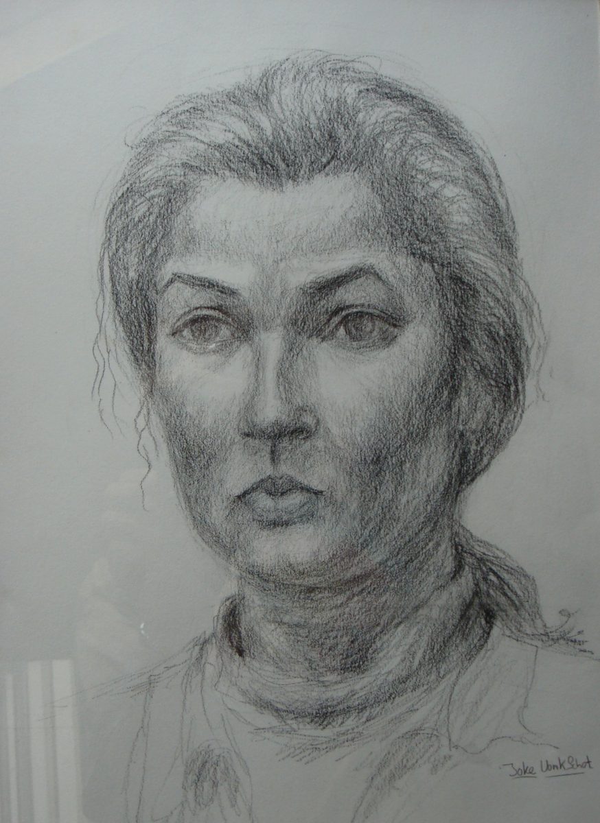 portret jonge vrouw, potlood