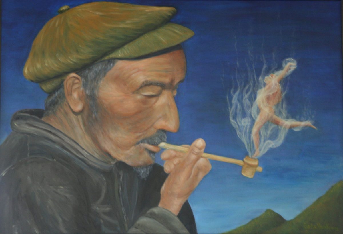 rooksluier, olieverf